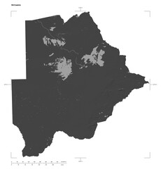 Botswana shape isolated on white. Bilevel elevation map