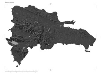 Dominican Republic shape isolated on white. Bilevel elevation map