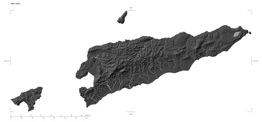 Timor Leste shape isolated on white. Bilevel elevation map © zelwanka