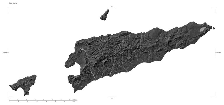 Timor Leste shape isolated on white. Bilevel elevation map