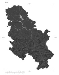 Serbia shape isolated on white. Bilevel elevation map © zelwanka
