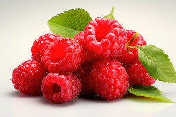 Fresh organic raspberries on the white background