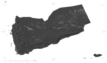 Yemen shape isolated on white. Bilevel elevation map © zelwanka