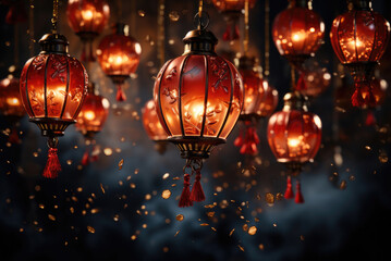 Red chinese lanterns as new year decoration