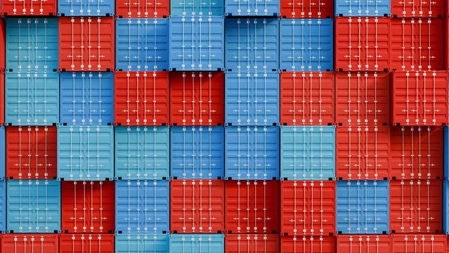 Stack of Cargo shipping in container terminal yard, global logistic freight supply chain network distribution, export and import business commercial technology concept 3d rendering