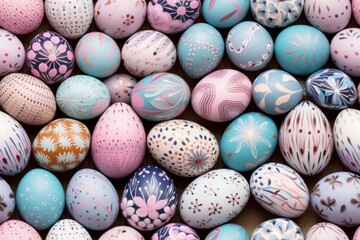 Fototapeta na wymiar Seamless Easter Pattern of Colorful Pastel Painted Easter Eggs