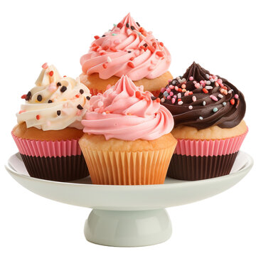 Big colorful cupcakes isolated on transparent background
