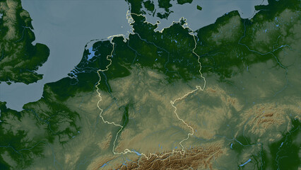 Germany outlined. Physical elevation map - obrazy, fototapety, plakaty