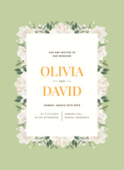 Cream Gardenia Flower Wedding Invitation Template