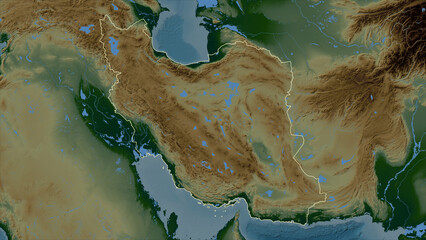 Iran outlined. Physical elevation map © zelwanka