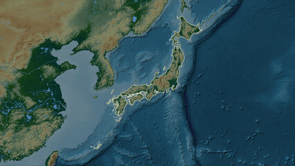 Japan outlined. Physical elevation map © zelwanka
