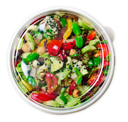 Healthy Vegetarian Salad, Take Away Food Concept, Salad in Food Container, Delicious Vegan Meal on White Background