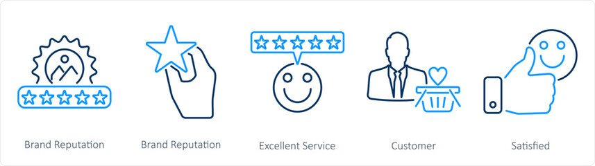 Obraz premium A set of 5 customer service icons as brand reputation, excellent service, customer