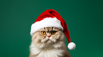Funny cat in a Santa hat