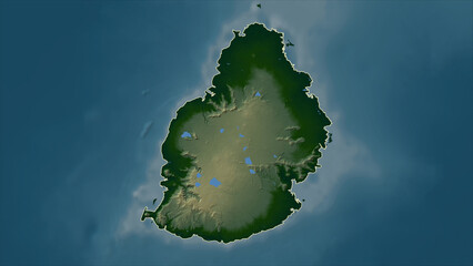 Mauritius outlined. Physical elevation map