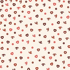 heart and doodle seamless pattern illustration. Romantic pink and red hearts background print. Valentine's day  - obrazy, fototapety, plakaty