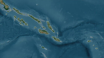 Solomon Islands outlined. Physical elevation map © zelwanka