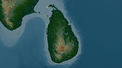 Sri Lanka outlined. Physical elevation map © zelwanka
