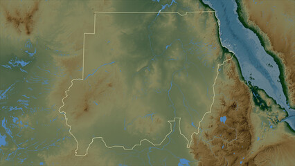 Sudan outlined. Physical elevation map