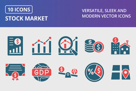 Stock Market Glyph Two Color Icons Set