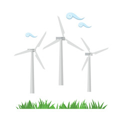 Vector Wind Turbine Towers Isolated Illustrations. Alternative Energy and Clean Energy Generator Design Element. 