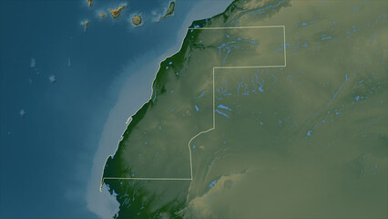 Western Sahara outlined. Physical elevation map © zelwanka