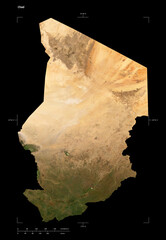 Chad shape isolated on black. Low-res satellite map