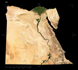 Egypt shape isolated on black. Low-res satellite map