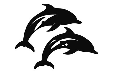 A Couple Dolphin vector black silhouette isolated on a white background
