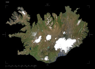 Iceland shape isolated on black. Low-res satellite map © zelwanka