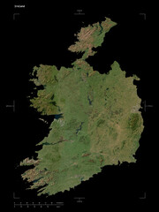 Ireland shape isolated on black. Low-res satellite map