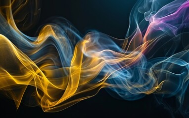 Obraz premium Imagine a visually captivating scene where color waves flow neatly on a luxurious golden background. The liquid background features smooth curved shapes with transparent waves, creating an elegant and