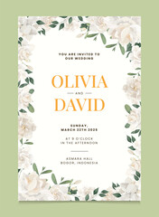 Cream Gardenia Flower Wedding Invitation Template