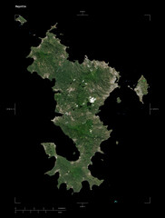 Mayotte shape isolated on black. Low-res satellite map