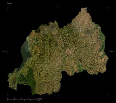 Rwanda shape isolated on black. Low-res satellite map