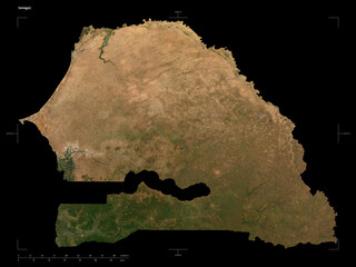Senegal shape isolated on black. Low-res satellite map © zelwanka