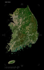 South Korea shape isolated on black. Low-res satellite map © zelwanka