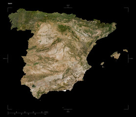 Spain shape isolated on black. Low-res satellite map © zelwanka