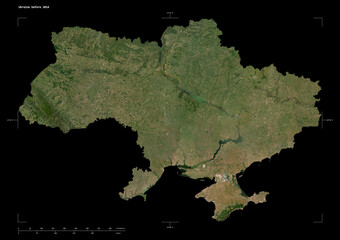 Ukraine before 2014 shape isolated on black. Low-res satellite map
