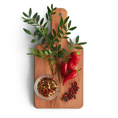 Wooden Table with Healthy Ingredients and Spices for Food and Diet with Transparent Background and Shade