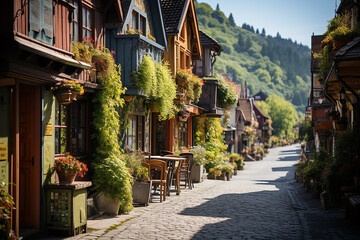 Fototapeta premium Generative AI - A street in a small town in Norway