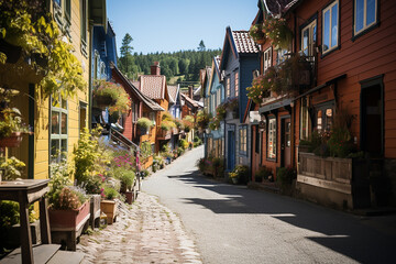 Fototapeta na wymiar Generative AI - A street in a small town in Norway