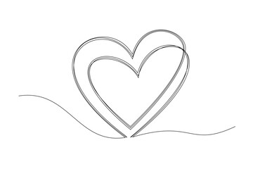 Continuous one line drawing of two hearts. Hand drawing of two hearts collide symbol. 