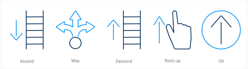 A set of 5 Direction icons as ascend, way, descend