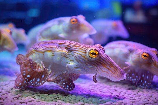 Cuttlefish Carnival: Macro shot of cuttlefish displaying their mesmerizing color changes.