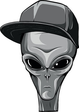 monochromatic illustration of alien gangster on white background