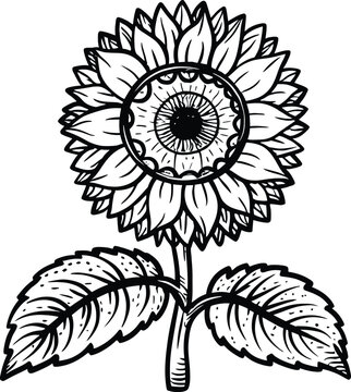 colorable Sunflower Outline, Sunflower Line Art, Floral Line Drawing, black and white sunflowers vector illustration