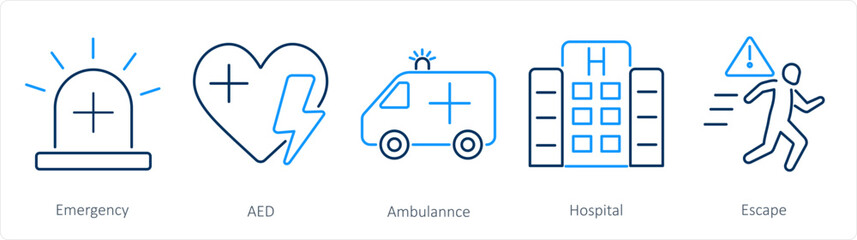 A set of 5 Emergency icons as emergency, aed, ambulance © popcornarts