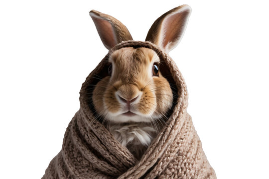 rabbit wearing a shawl on a transparent background. ai generative image