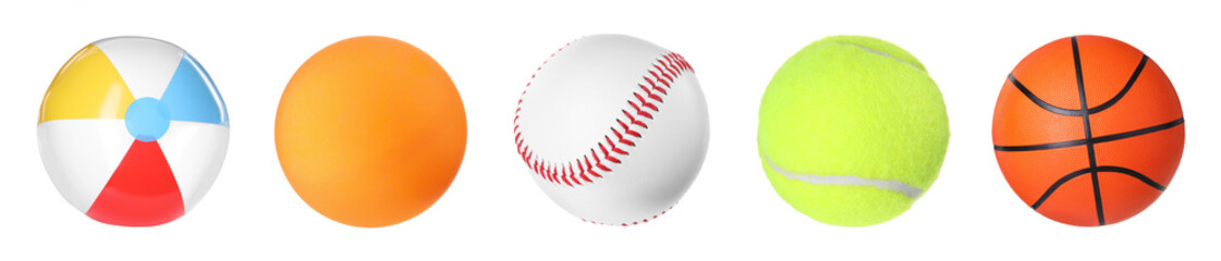 Fototapeta premium Different balls for various sports isolated on white, collection